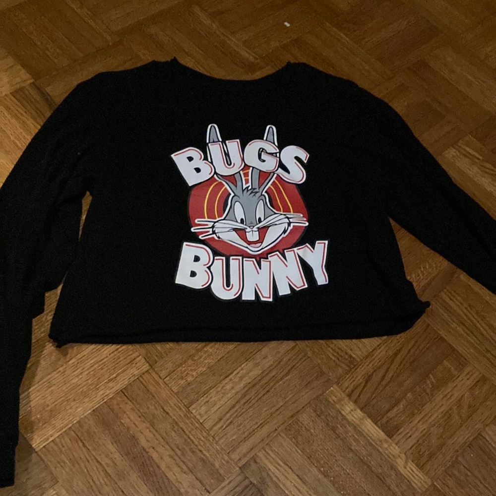 Bugs Bunny Loony Tunes Medium Black Long Sleeve Crop Top